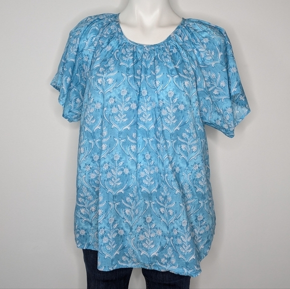 Soft Surroundings blue white floral short sleeve blouse 1X - Picture 1 of 9